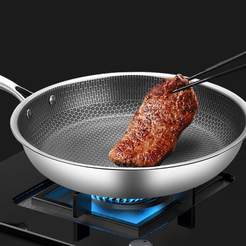Stainless Steel Frying Pan with Honeycomb Non Stick Surface Scratch Resistant Rivet Free Skillet for Induction | Gas | Ceramic and Electric Hobs