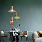 Ribbed Glass Pendant Lights With Metal Tube Fitting