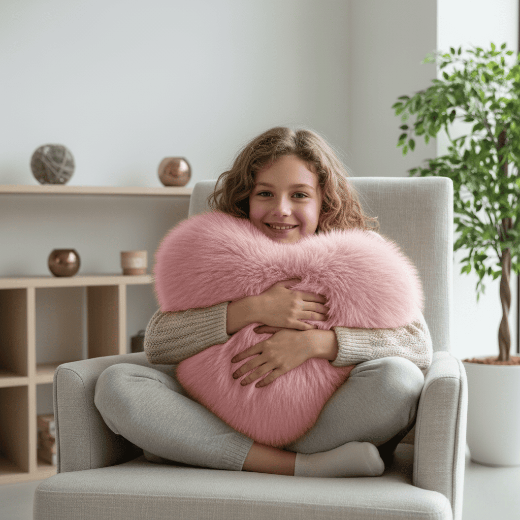Heart Shaped Cushion Fluffy Faux Fur Throw Pillow Soft Plush Decorative Heart Pillow for Sofa | Bed and Living Room