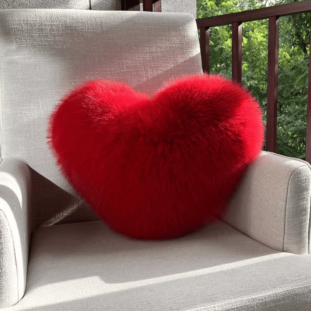 Heart Shaped Cushion Fluffy Faux Fur Throw Pillow Soft Plush Decorative Heart Pillow for Sofa | Bed and Living Room
