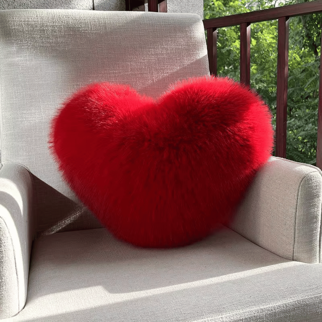 Heart Shaped Cushion Fluffy Faux Fur Throw Pillow Soft Plush Decorative Heart Pillow for Sofa | Bed and Living Room