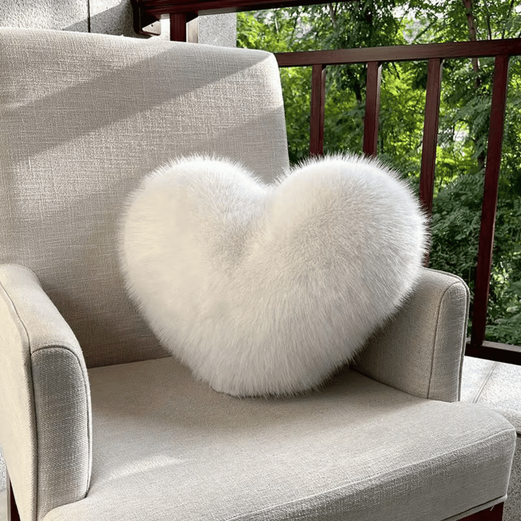 Heart Shaped Cushion Fluffy Faux Fur Throw Pillow Soft Plush Decorative Heart Pillow for Sofa | Bed and Living Room