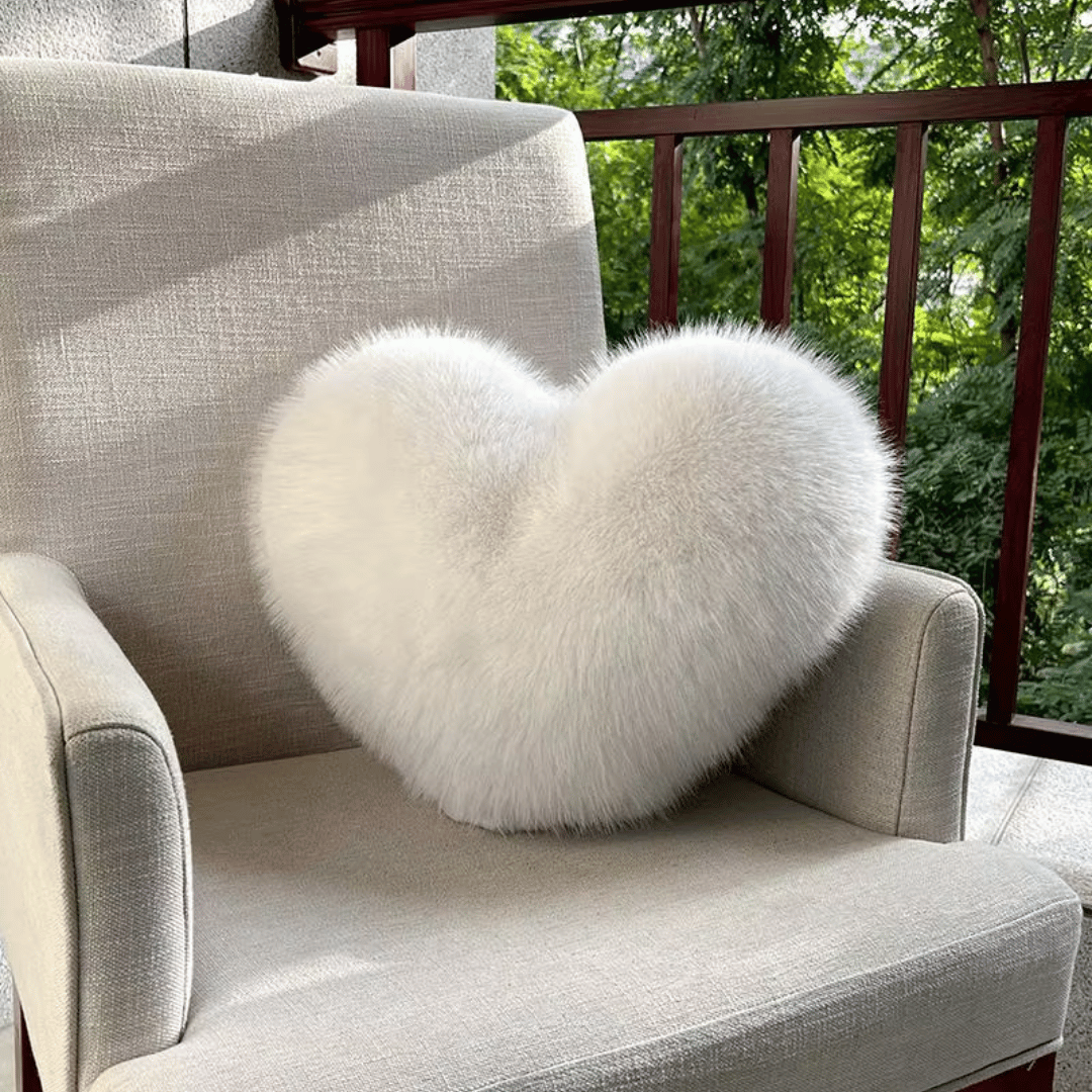 Heart Shaped Cushion Fluffy Faux Fur Throw Pillow Soft Plush Decorative Heart Pillow for Sofa | Bed and Living Room