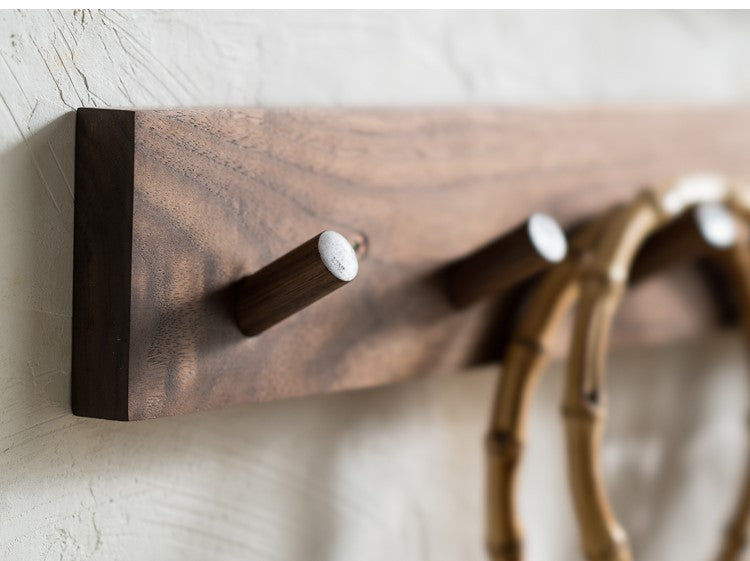 Wooden Wall Coat Rack Solid Wood Hook Rail with Round Pegs Minimalist Japandi Wall Mounted Coat Hooks for Hallway | Bedroom and Bathroom