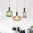 Retro Coloured Glass Pendant Light With Iron Fitting