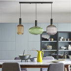 Ribbed Glass Pendant Lights With Metal Tube Fitting