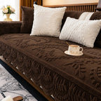 Embossed Plush Sofa Cover Non Slip Couch Protector with Botanical Leaf Pattern and Silicone Grip Backing Pet Friendly Sofa Seat Cover for Living Room