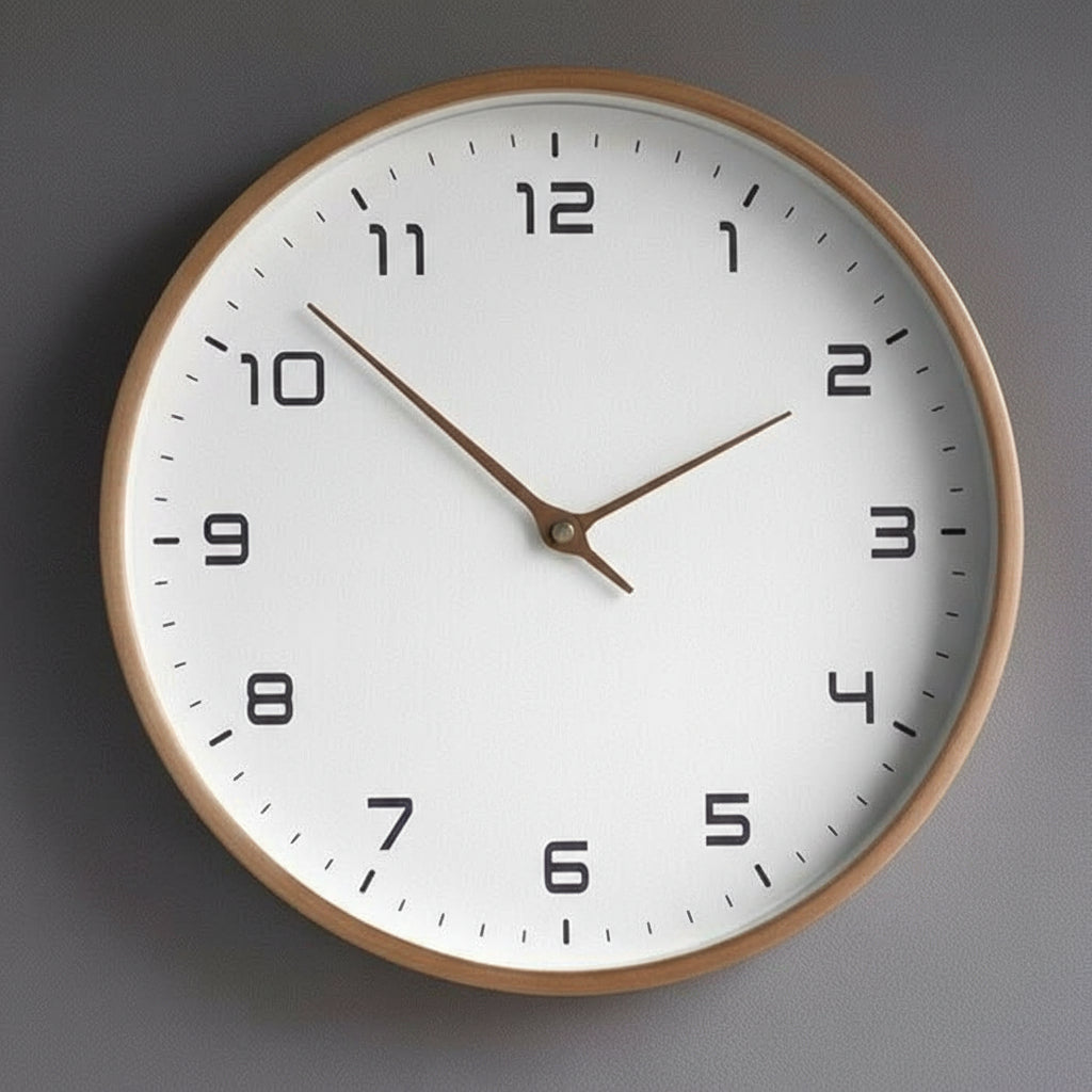 Solid Wood Wall Clock Modern Scandinavian Silent Non-Ticking Round Wooden Clock Minimalist Wall Decor for Living Room, Bedroom and Office