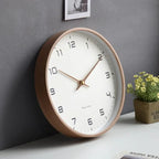 Solid Wood Wall Clock Modern Scandinavian Silent Non-Ticking Round Wooden Clock Minimalist Wall Decor for Living Room, Bedroom and Office
