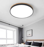 Round Flush LED Ceiling Light with Wood Trim for Living Room