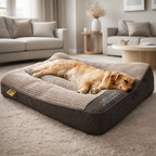 Orthopaedic Dog Bed with Headrest Removable Washable Velvet Cover Supportive Dog Cushion Mattress for Medium and Large Dogs