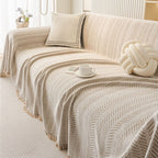 Chenille Sofa Cover Scratch Resistant Washable Sofa Throw with Herringbone Pattern and Fringe for Pet Owners and Families