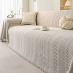 Chenille Sofa Cover Scratch Resistant Washable Sofa Throw with Herringbone Pattern and Fringe for Pet Owners and Families