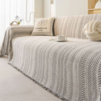 Chenille Sofa Cover Scratch Resistant Washable Sofa Throw with Herringbone Pattern and Fringe for Pet Owners and Families