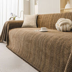 Chenille Sofa Cover Scratch Resistant Washable Sofa Throw with Herringbone Pattern and Fringe for Pet Owners and Families
