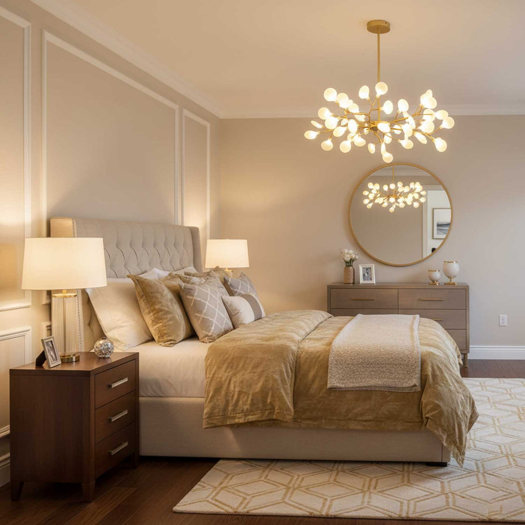 Branching Sputnik Chandelier With Frosted Teardrop Glass Shades