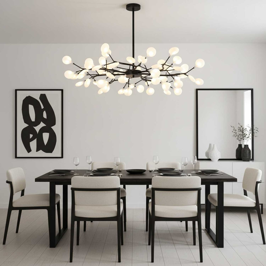 Branching Sputnik Chandelier With Frosted Teardrop Glass Shades