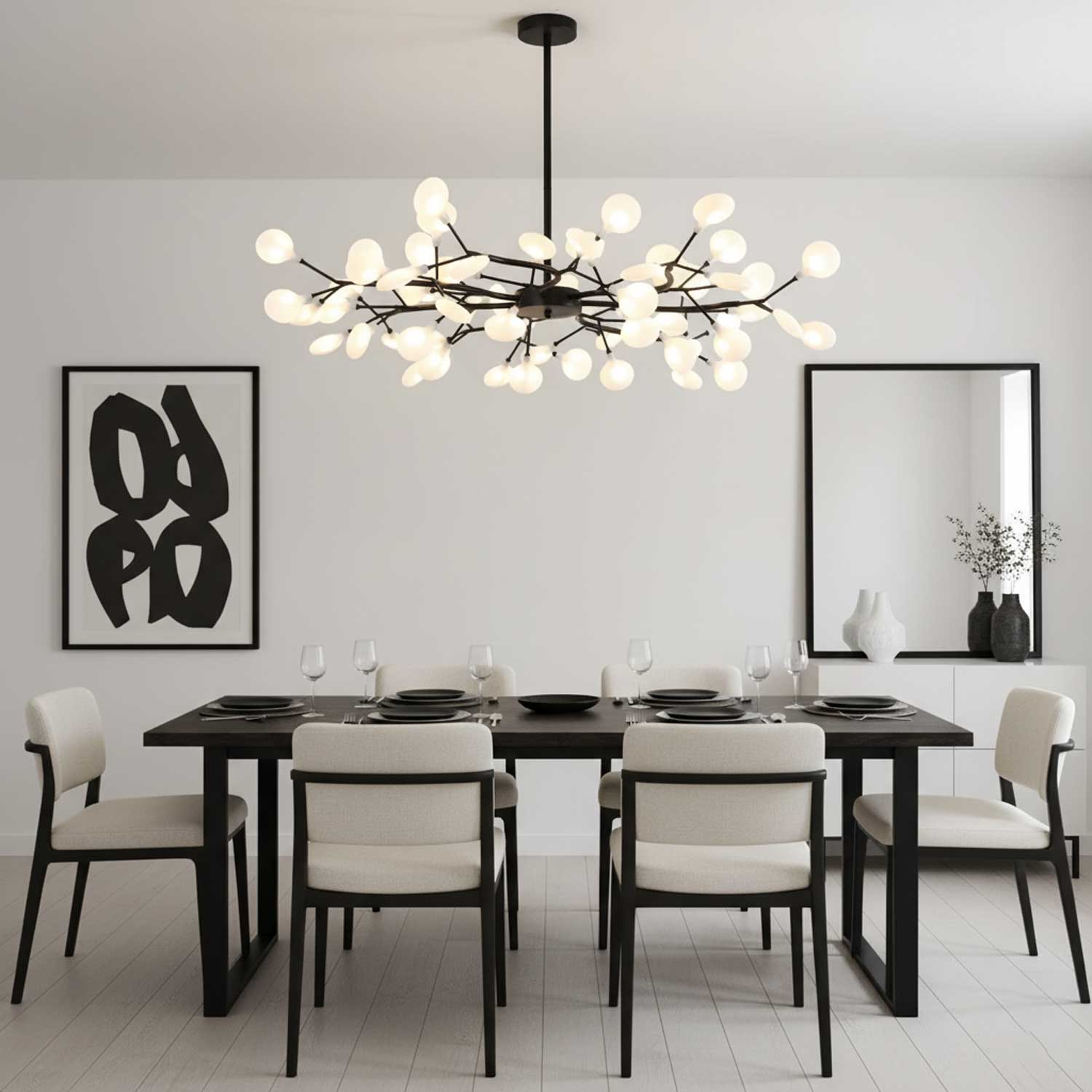 Branching Sputnik Chandelier With Frosted Teardrop Glass Shades