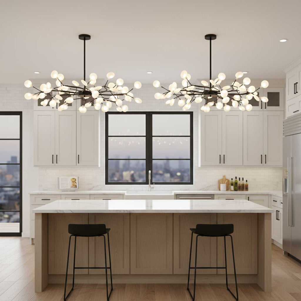 Branching Sputnik Chandelier With Frosted Teardrop Glass Shades