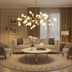 Branching Sputnik Chandelier With Frosted Teardrop Glass Shades