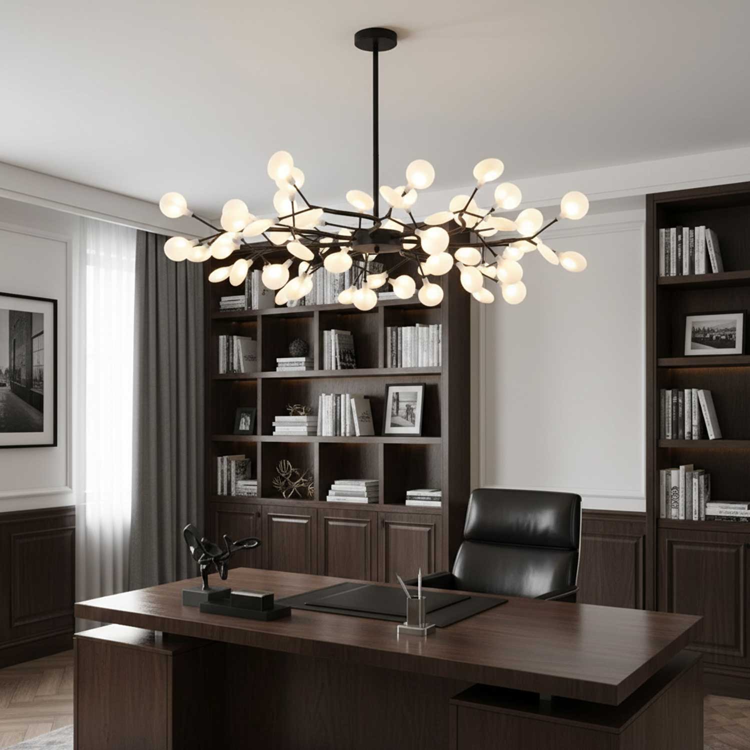 Branching Sputnik Chandelier With Frosted Teardrop Glass Shades