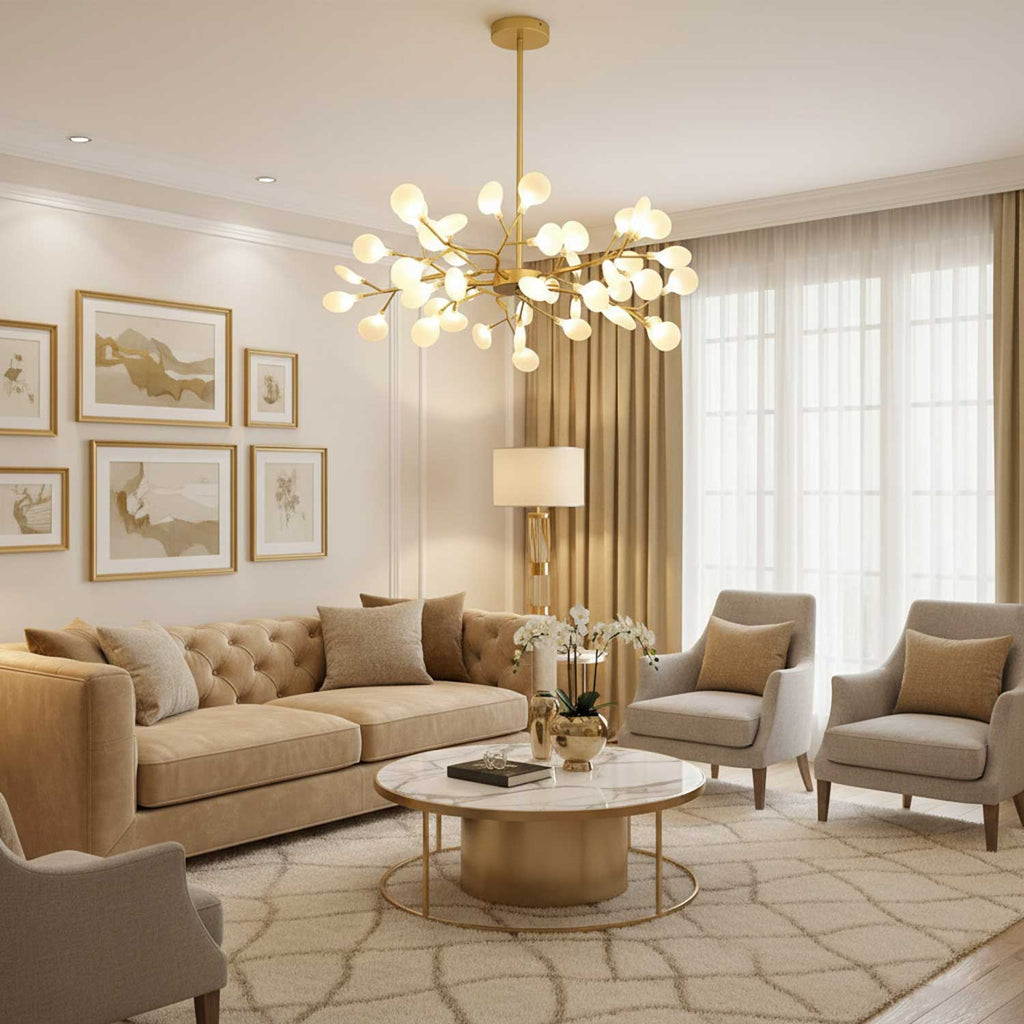 Branching Sputnik Chandelier With Frosted Teardrop Glass Shades