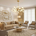 Branching Sputnik Chandelier With Frosted Teardrop Glass Shades