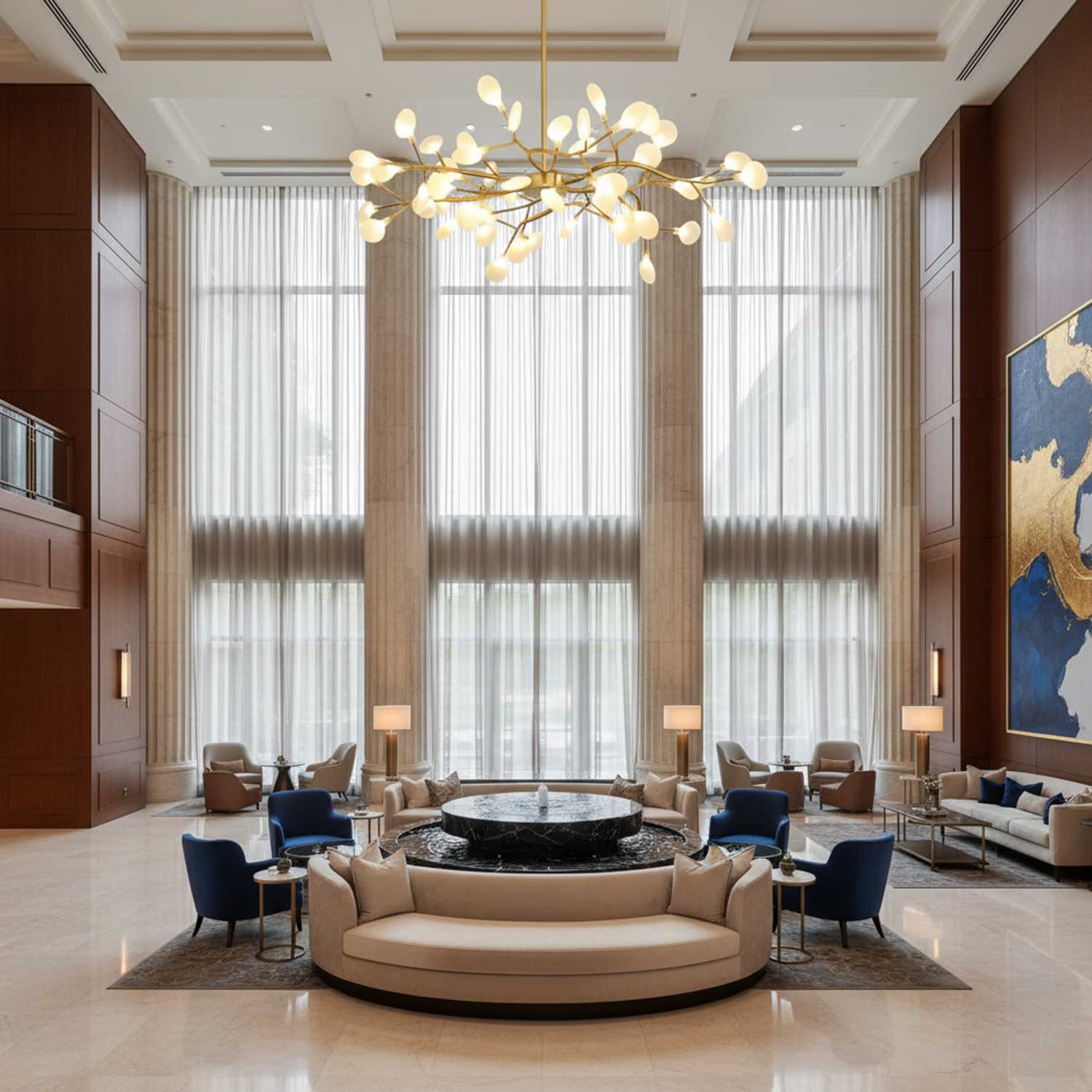 Branching Sputnik Chandelier With Frosted Teardrop Glass Shades
