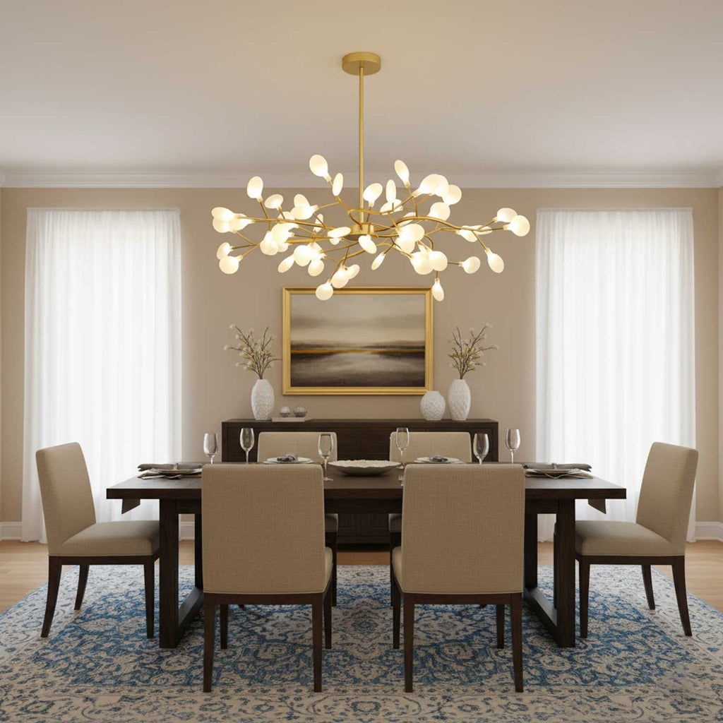 Branching Sputnik Chandelier With Frosted Teardrop Glass Shades