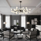 Branching Sputnik Chandelier With Frosted Teardrop Glass Shades