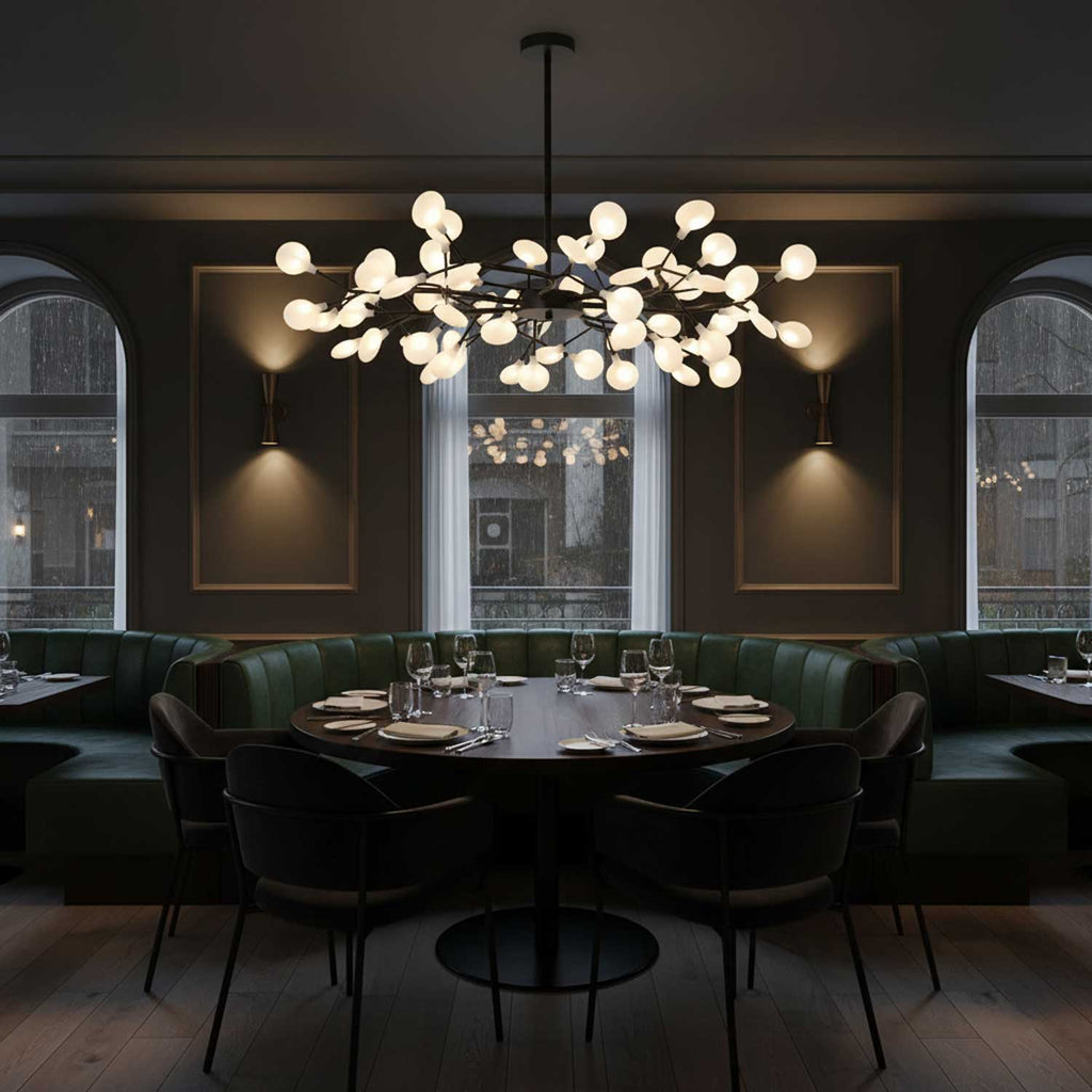 Branching Sputnik Chandelier With Frosted Teardrop Glass Shades
