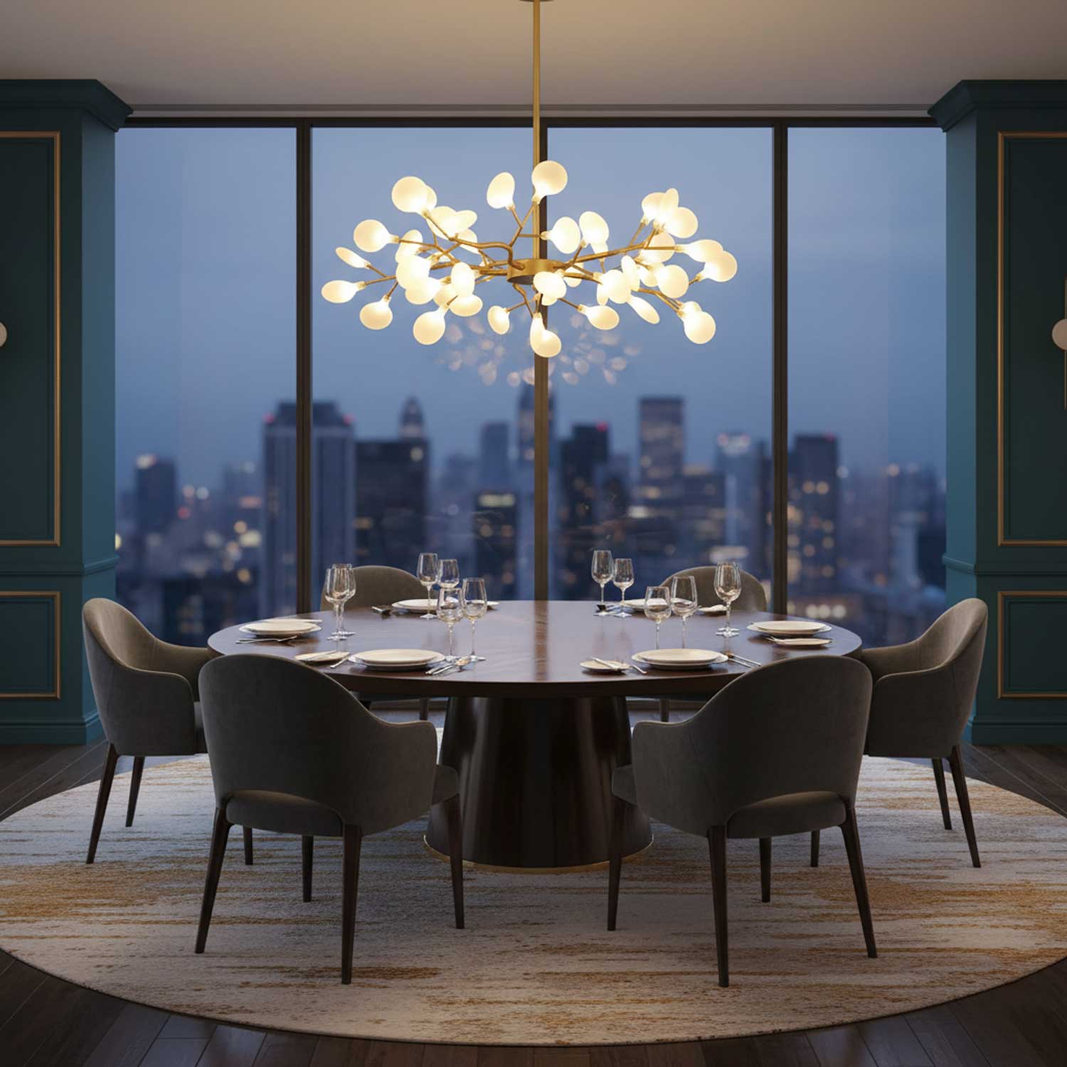 Branching Sputnik Chandelier With Frosted Teardrop Glass Shades