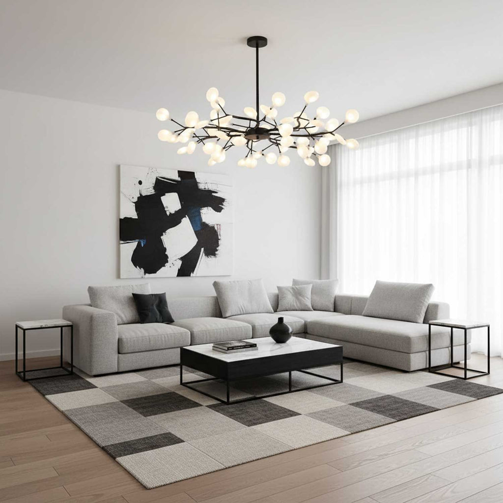 Branching Sputnik Chandelier With Frosted Teardrop Glass Shades