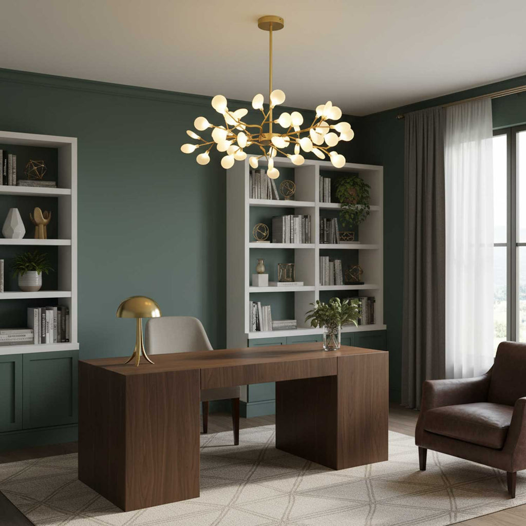 Branching Sputnik Chandelier With Frosted Teardrop Glass Shades