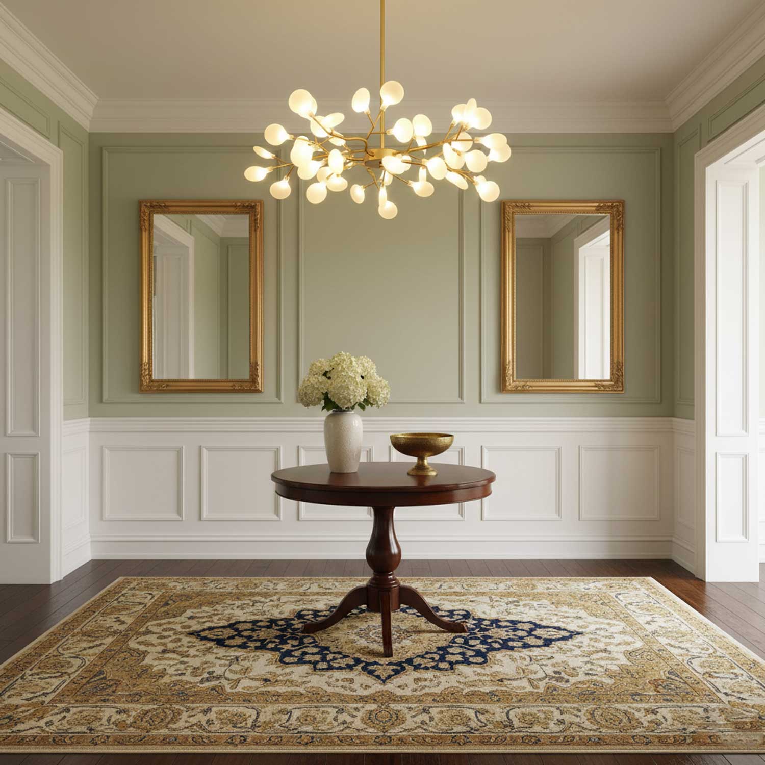 Branching Sputnik Chandelier With Frosted Teardrop Glass Shades