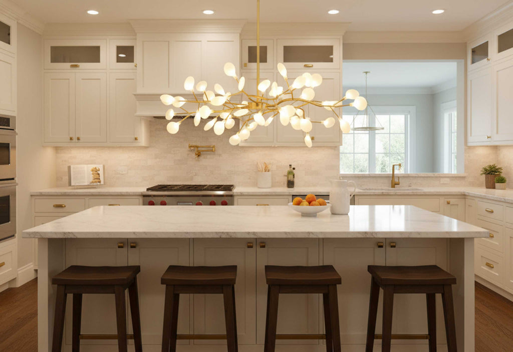 Branching Sputnik Chandelier With Frosted Teardrop Glass Shades