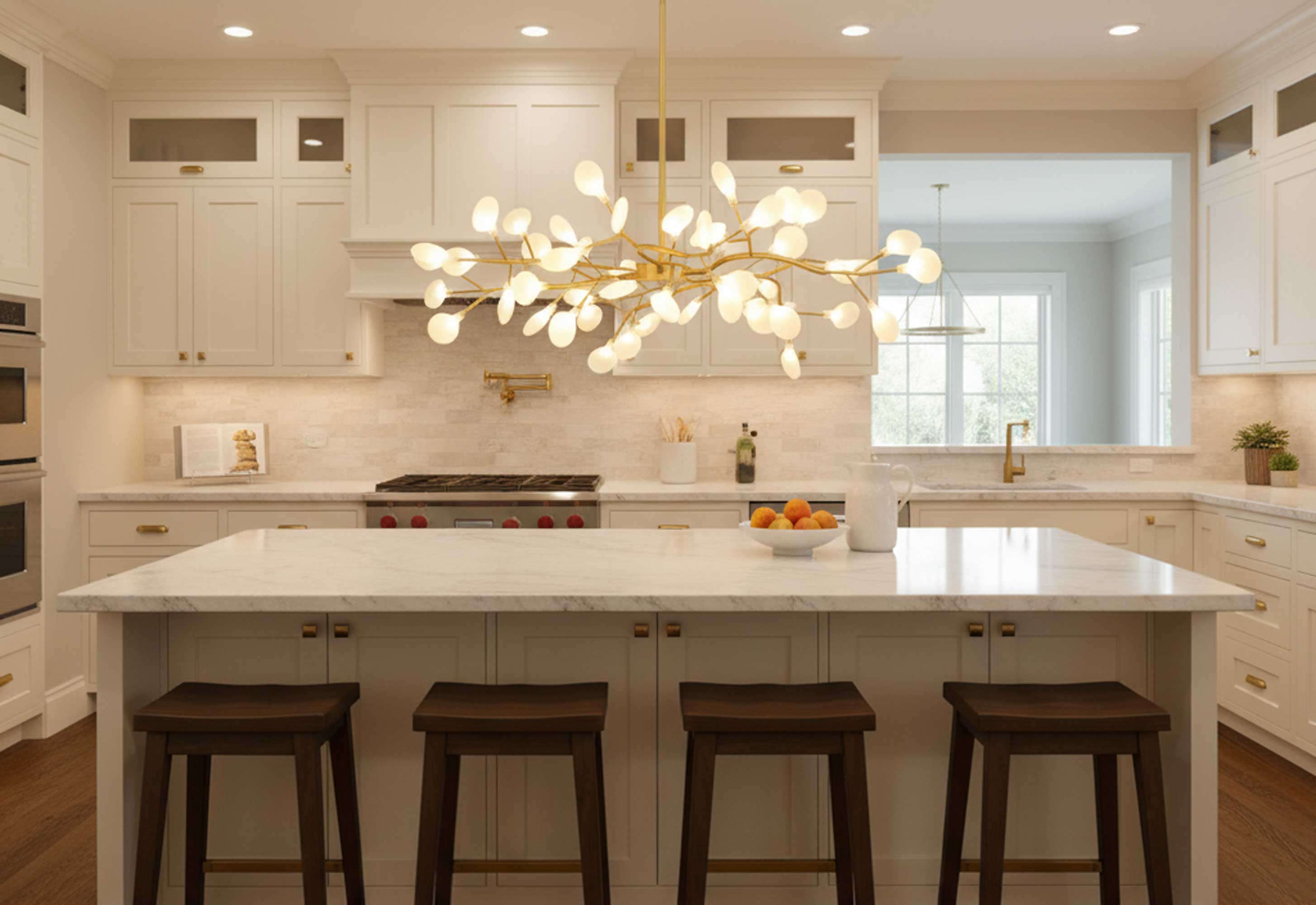 Branching Sputnik Chandelier With Frosted Teardrop Glass Shades