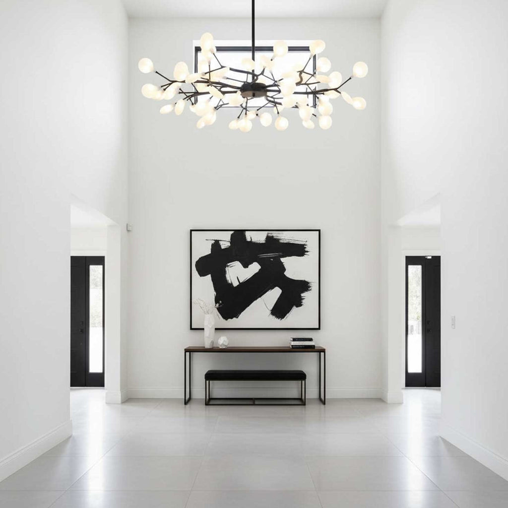 Branching Sputnik Chandelier With Frosted Teardrop Glass Shades