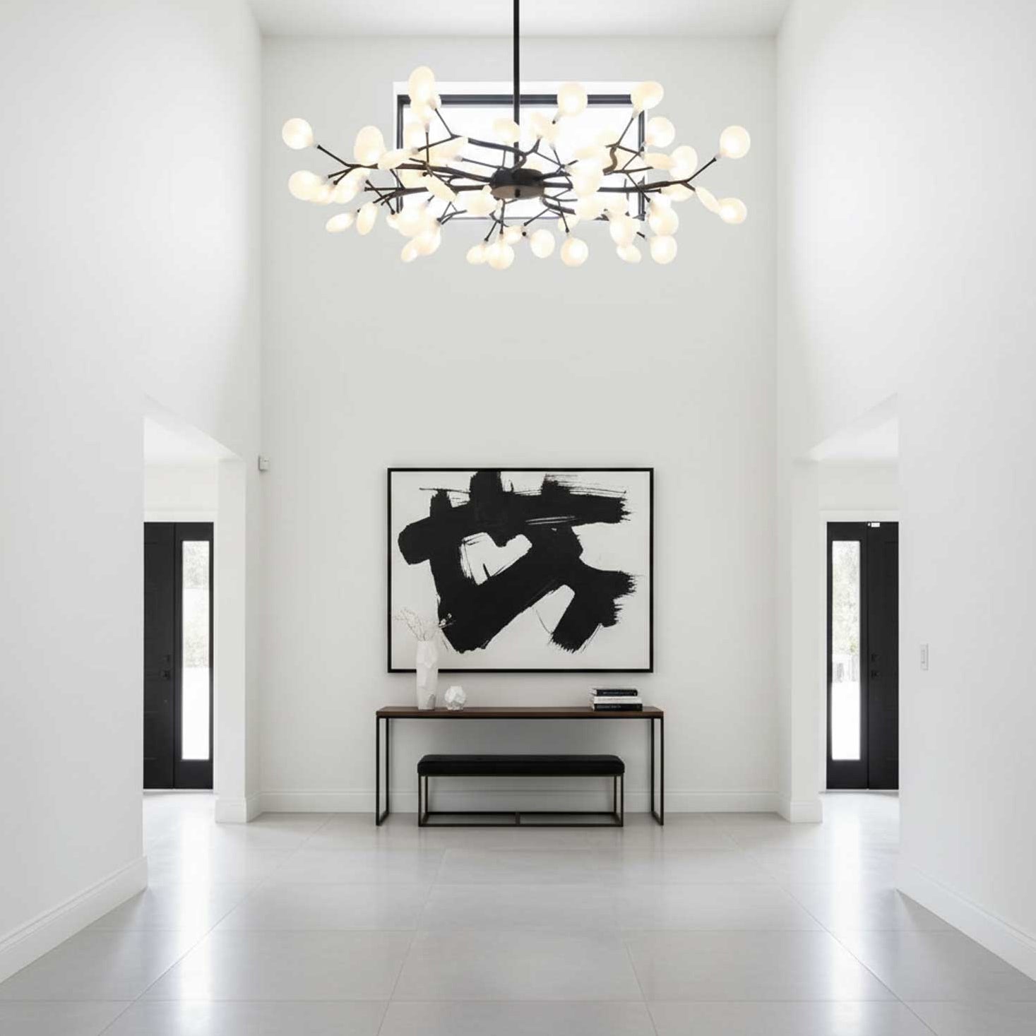 Branching Sputnik Chandelier With Frosted Teardrop Glass Shades
