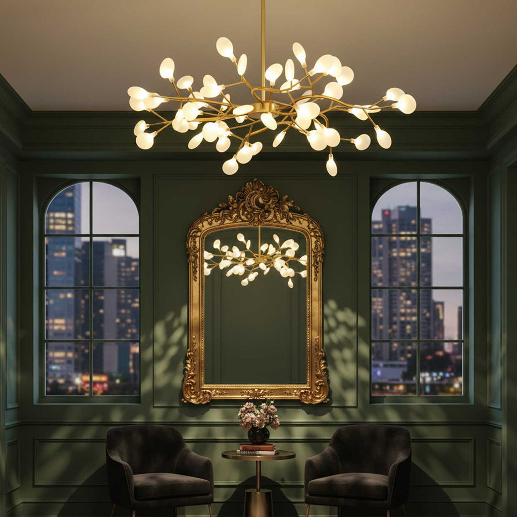 Branching Sputnik Chandelier With Frosted Teardrop Glass Shades