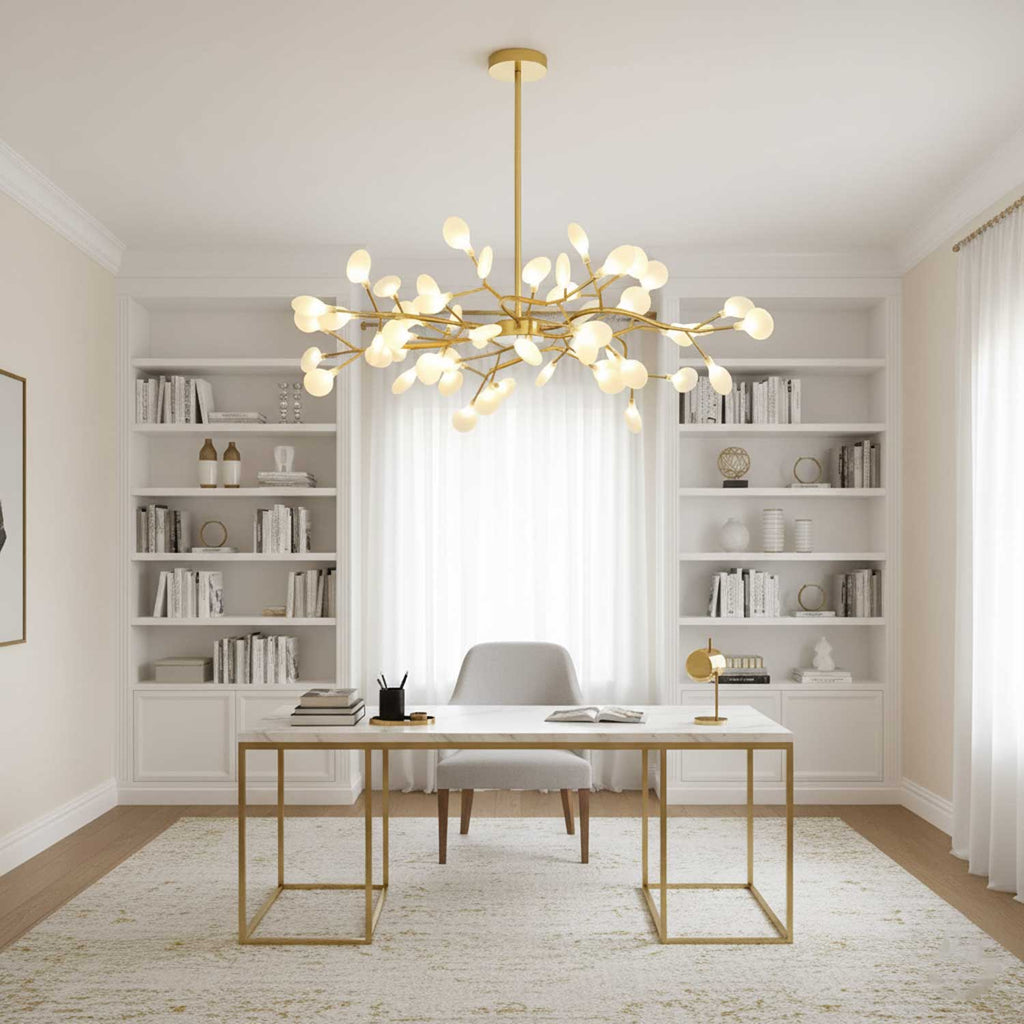 Branching Sputnik Chandelier With Frosted Teardrop Glass Shades