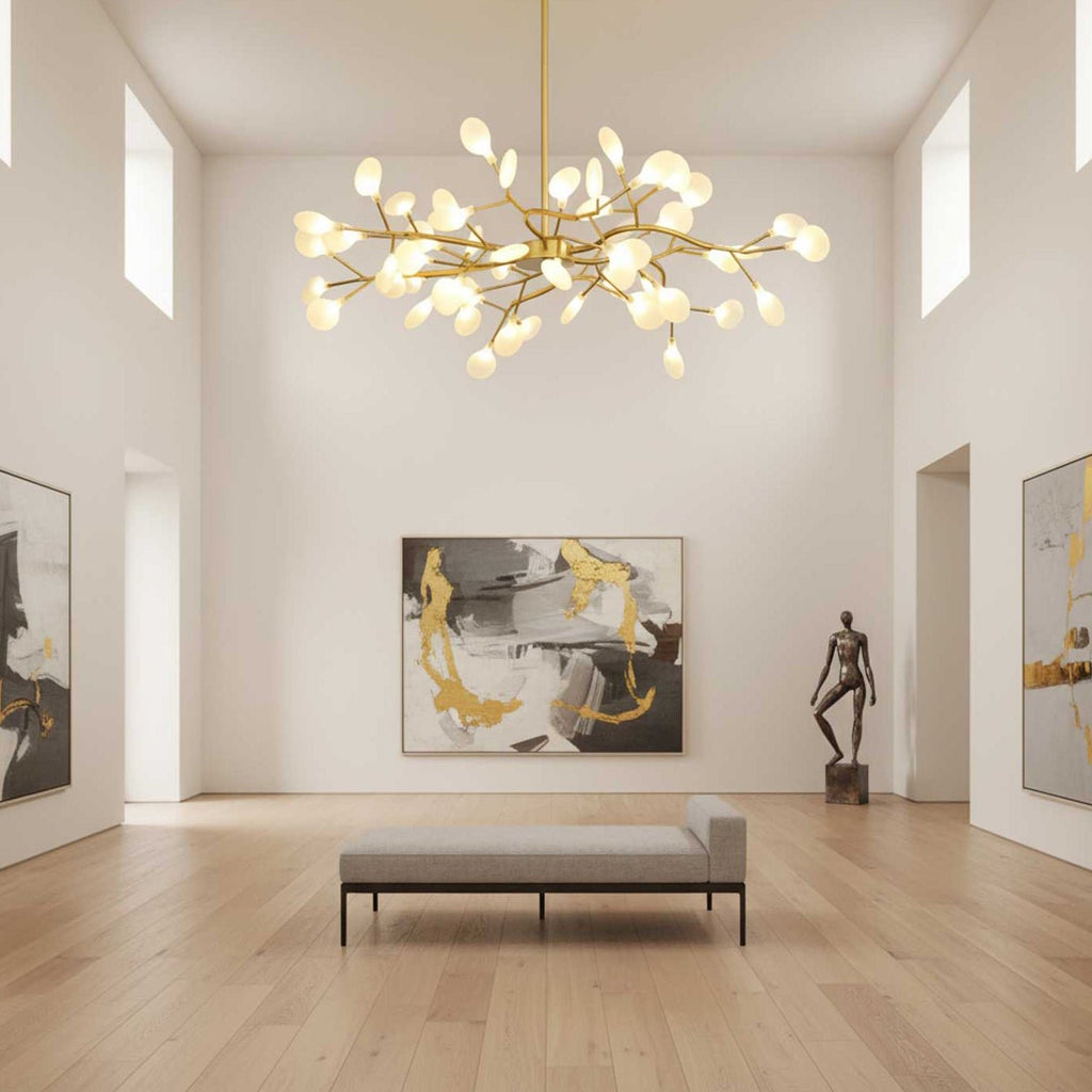 Branching Sputnik Chandelier With Frosted Teardrop Glass Shades