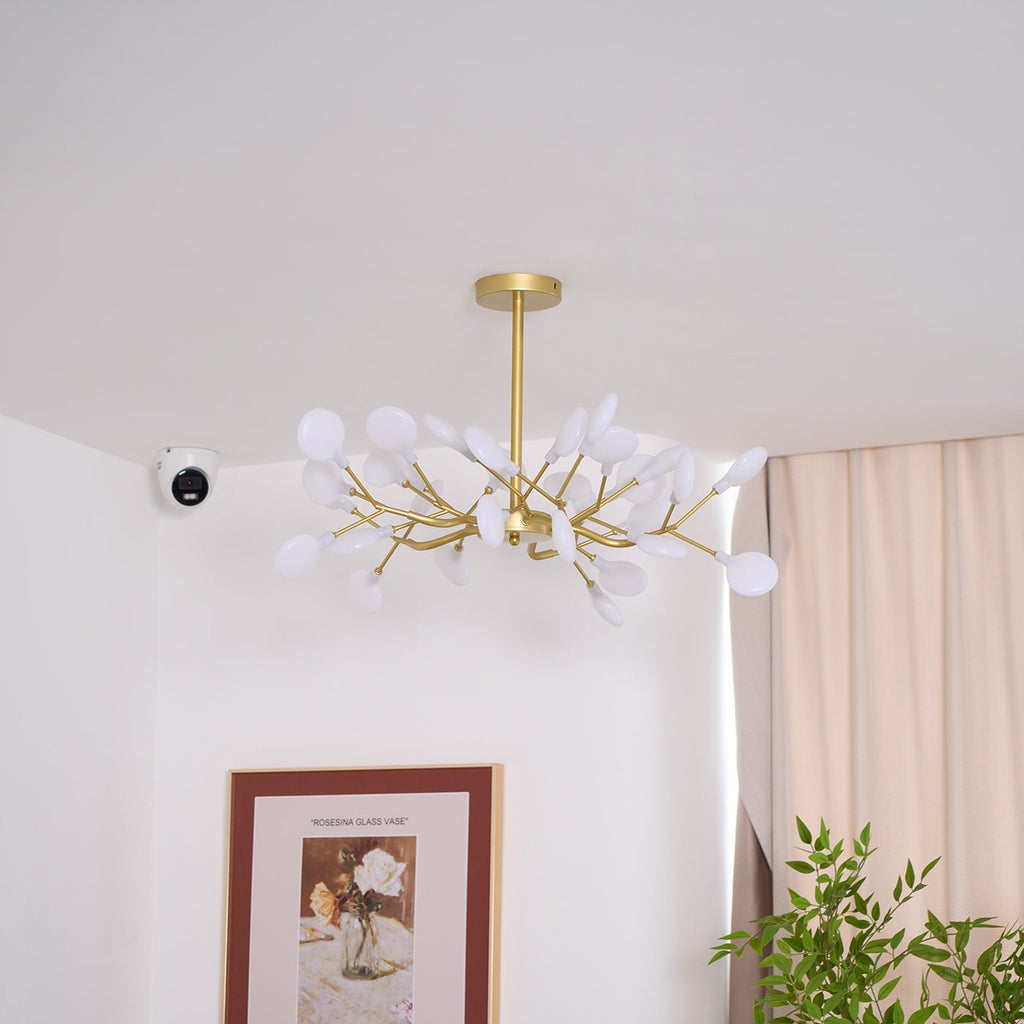 Branching Sputnik Chandelier With Frosted Teardrop Glass Shades