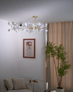 Branching Sputnik Chandelier With Frosted Teardrop Glass Shades