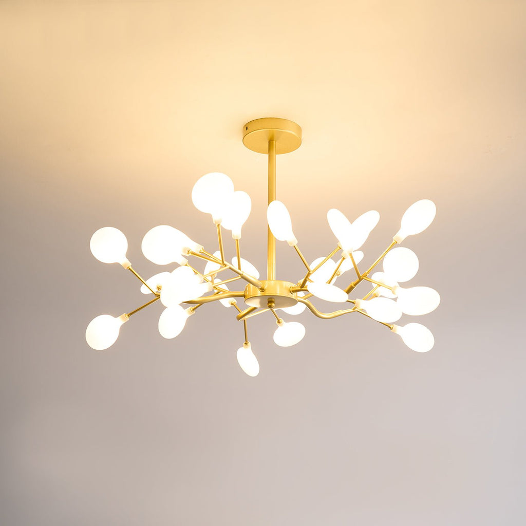 Branching Sputnik Chandelier With Frosted Teardrop Glass Shades