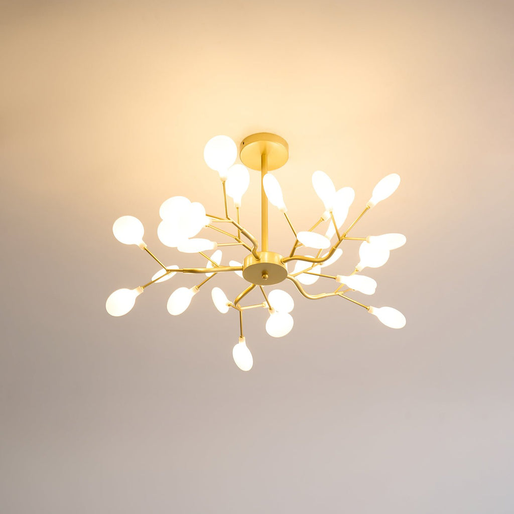 Branching Sputnik Chandelier With Frosted Teardrop Glass Shades