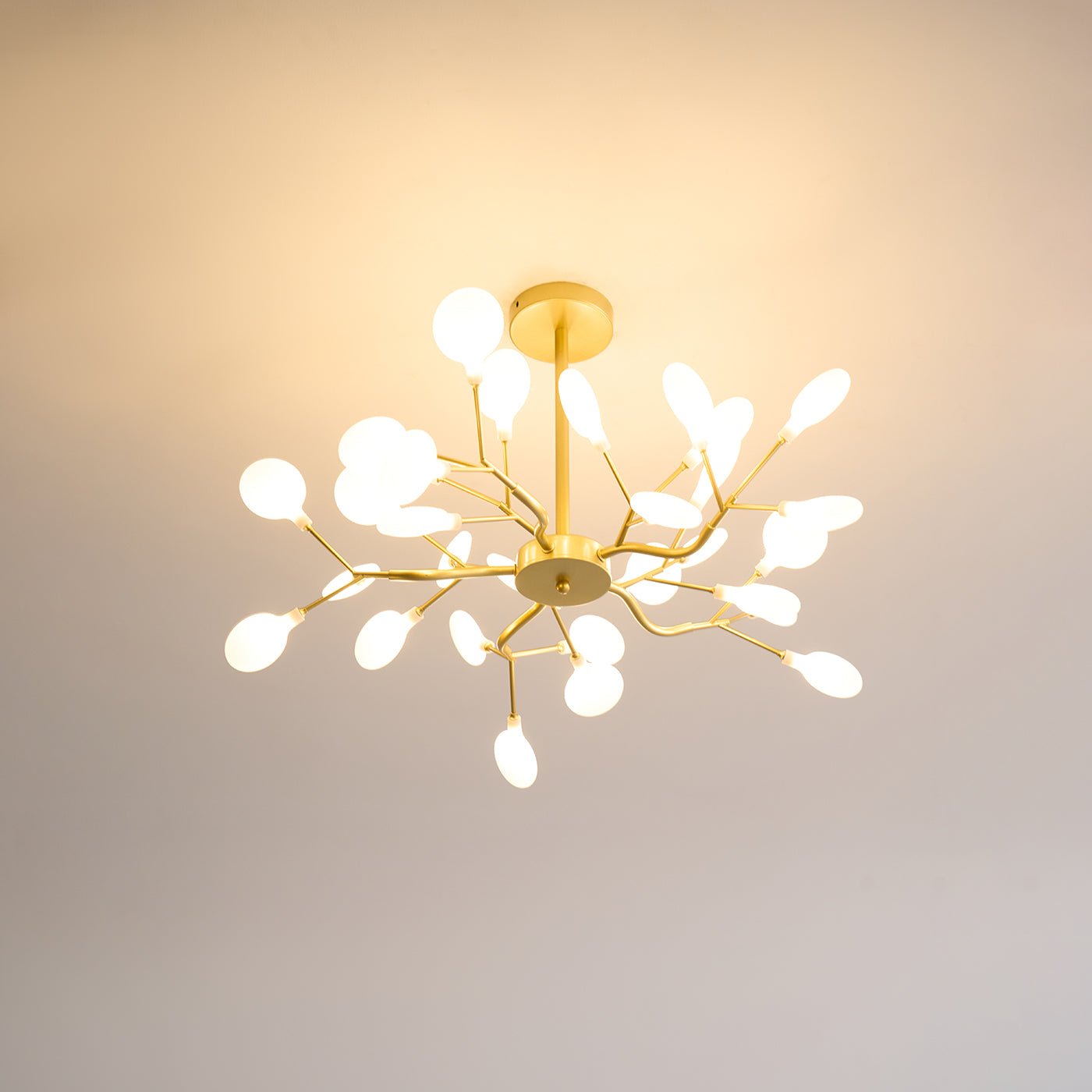Branching Sputnik Chandelier With Frosted Teardrop Glass Shades