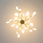 Branching Sputnik Chandelier With Frosted Teardrop Glass Shades