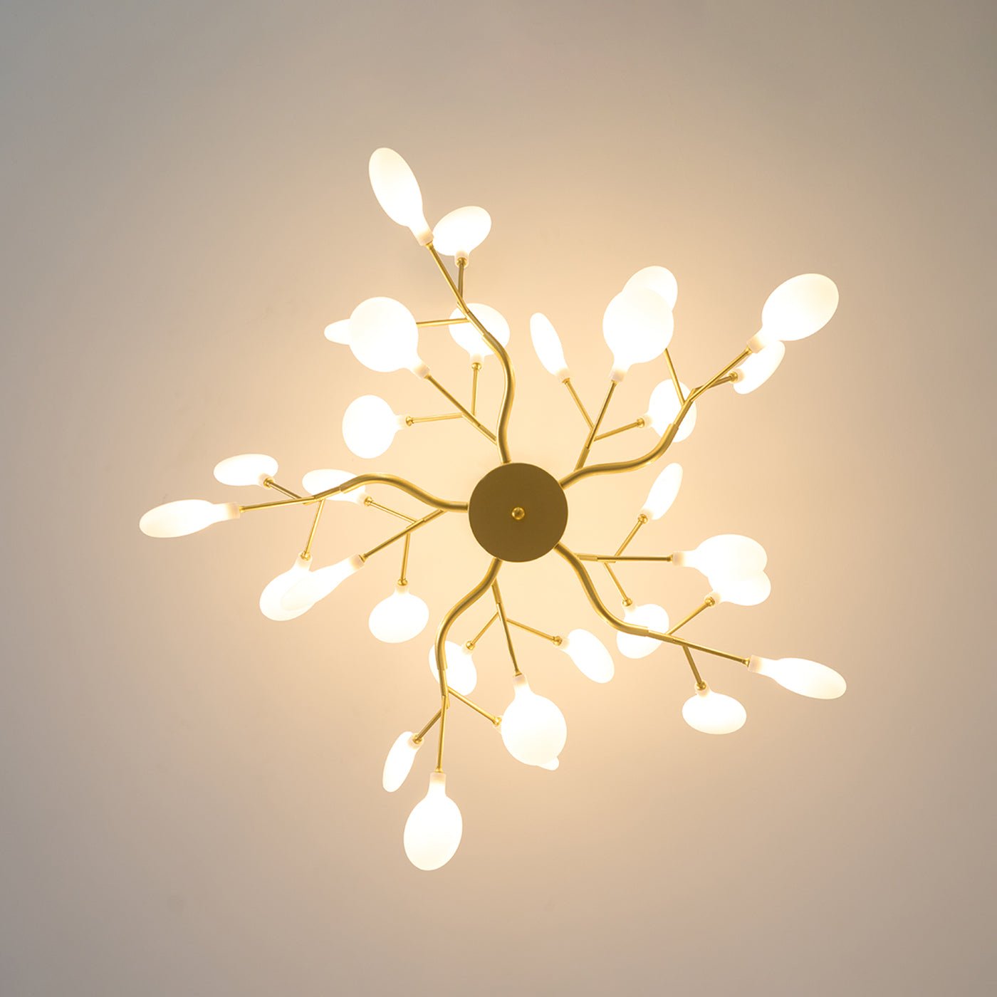 Branching Sputnik Chandelier With Frosted Teardrop Glass Shades