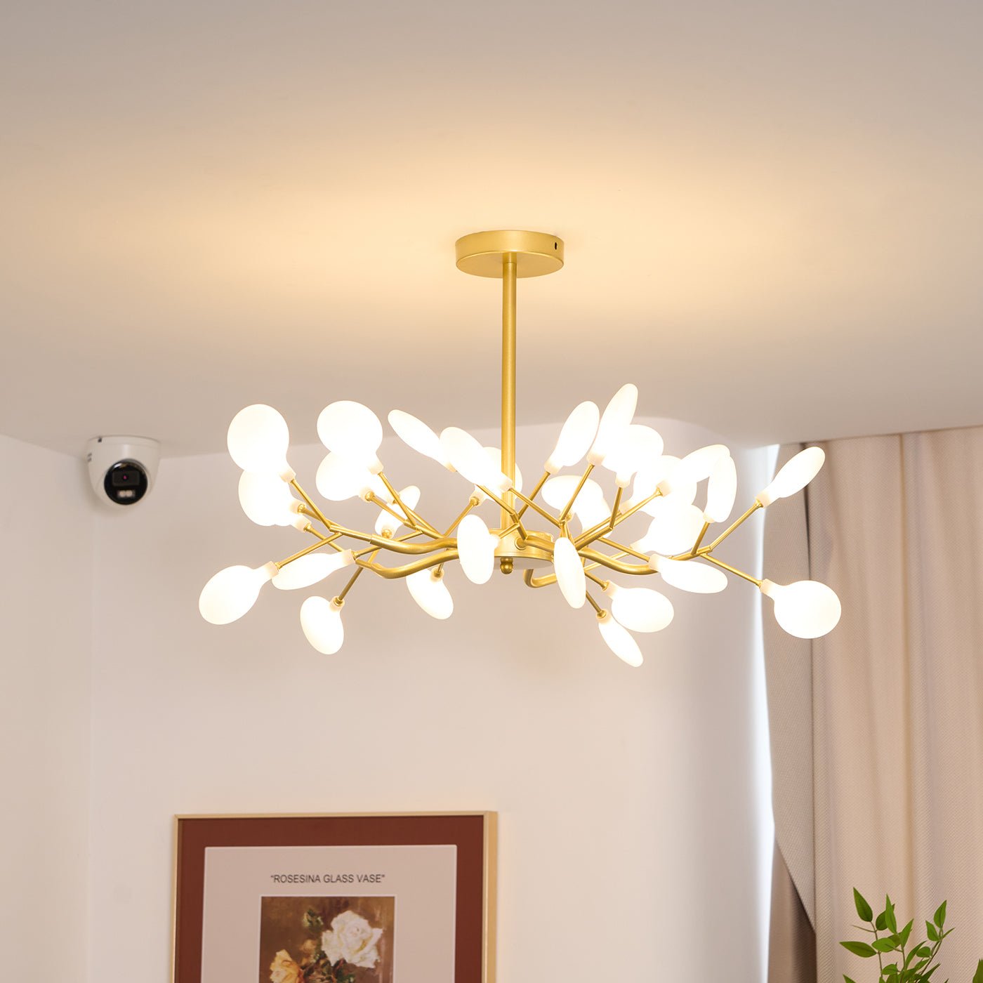 Branching Sputnik Chandelier With Frosted Teardrop Glass Shades